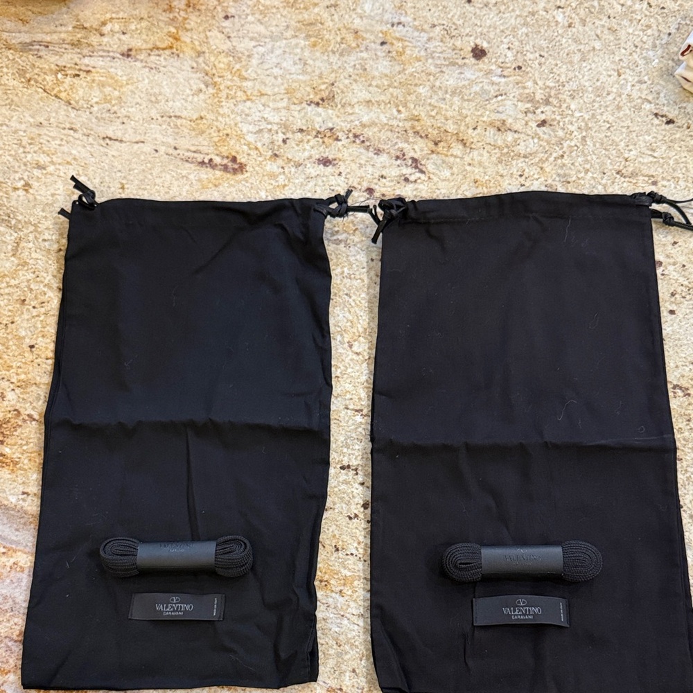 VALENTINO BLACK DUST BAGS- 2 PAIRS WITH 2 VALENTINO SHOE LACES